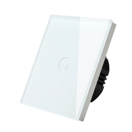 Întrerupător tactil elegant, cu 1 comutator, montat pe perete, din sticlă securizată, 86 x 86 mm. Întrerupător modern din sticlă pentru controlul iluminatului, pentru uz interior.
