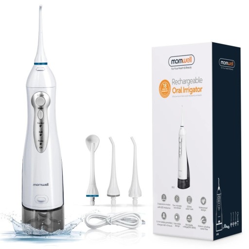 Irigateur buccal portable avec 3 modes IPX7 Douche buccale étanche pour le nettoyage des dents d'une capacité de 330 ml Irrigateur électrique sans fil Jet dentaire pour les soins bucco-dentaires 30 x 9 cm