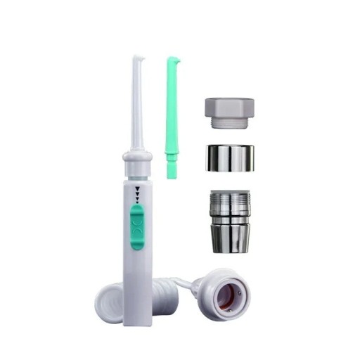 Irigator oral portabil pentru robinet cu presiune a apei ajustabilă, furtun de 100 cm, 2 duze, 3 adaptoare fără necesitatea alimentării