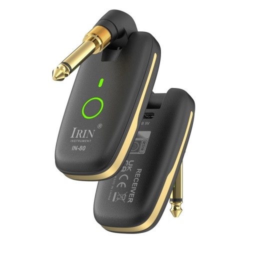 IRIN IN-80 Drahtloser Sender und Empfänger für Gitarre mit integriertem Verstärker, stabiles Signal, 6,35-mm-Buchse, Farbe Schwarz, kompatibles System