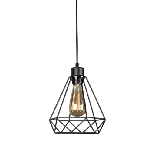 Iron Small Diamond Retro Nordic Geometric Pendant Light E27 Bulb Holder 90-260V Industrial Pendant Lighting 20×20 cm Rod 80 cm