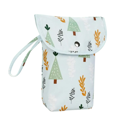 Isolerad skötväska 11 x 7,5 x 21,5 cm Termoväska med ögla och tryckknapp Vattentät väska för mammor med skogsmotiv