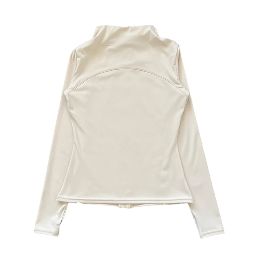 Jachetă sport pentru femei cu guler înalt Croială slim fit Material respirabil cu uscare rapidă Orificiu pentru degetul mare Buzunar