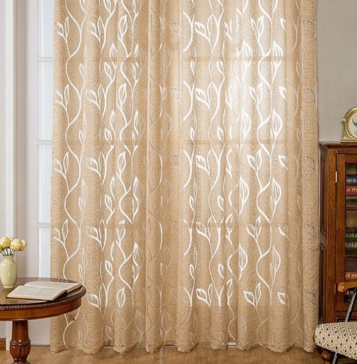 Jacquard semi-transparant gordijn Bladmotief gordijn Elegant lang gordijn Designer geweven gordijn Paneelgordijn met ophanging aan een geplooide band 100 x 270 cm
