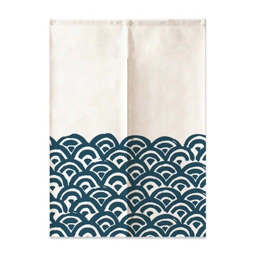 Japanese Door Curtain Painted Waves 80×150 cm Polyester White Blue Fabric Door Curtain for Space Separation and Decoration