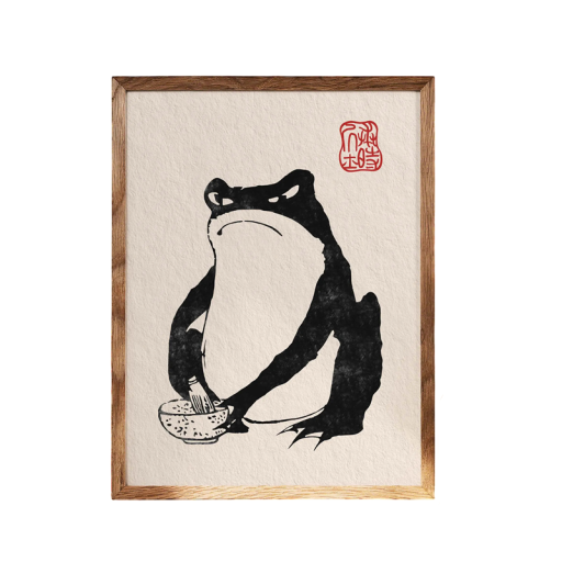Japani eläinmaalaus sammakko minimalistinen teema 20x30 cm kangas mustavalkoinen seinäkoriste sisustukseen