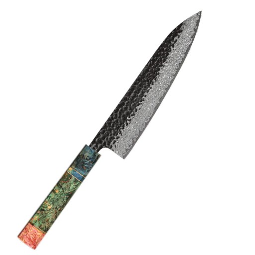 Japans handgesmede koksmes, 8 inch, damascusstaal, op maat gemaakt keukenmes met een lemmet van 20,5 cm en een handvat van 13 cm