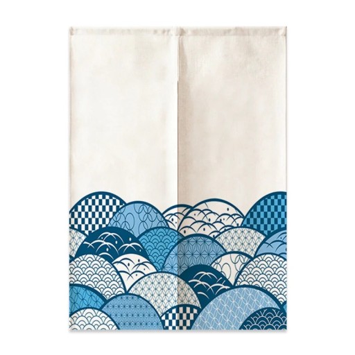 Japansk dørforhæng med blå ornamenter 85×200 cm polyester let tekstilforhæng til døre til opdeling af rum i interiøret