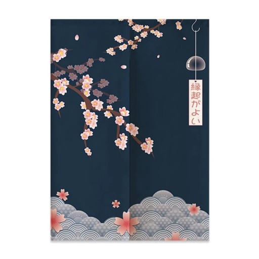 Japansk dørgardin sakura 100×200 cm polyester mørkeblå tekstilgardin til døre til rumopdeling