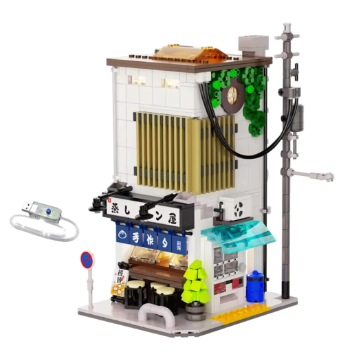 Japonský dům 12.8 x 15.2 x 24.3 cm Architektonická stavebnice 1108 ks Kreativní obchod kavárna čajovna Mini domek pro děti USB světlo