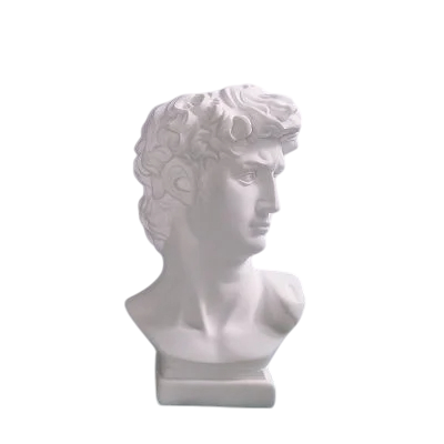 Jarrón busto de David 12 cm Resina Acabado blanco mate Diseño artístico Decoración funcional Accesorio interior para arreglos de flores secas