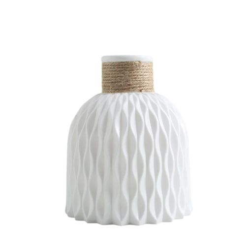 Jarrón de cerámica 15 cm Jarrón blanco con cuerda de yute Diseño decorativo moderno Superficie en relieve Maceta para mesa y estantería