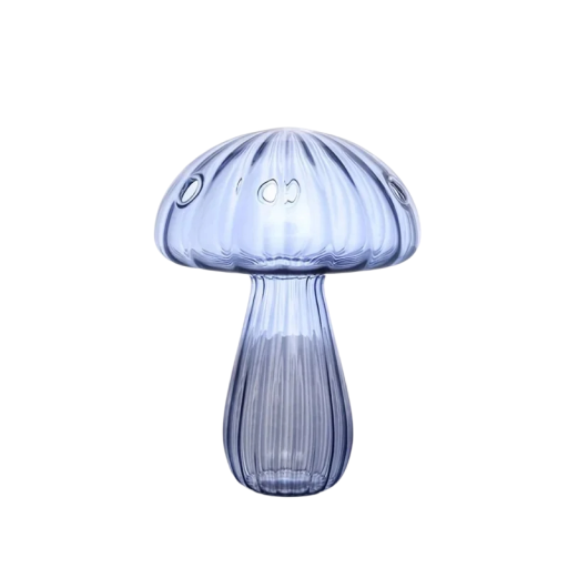 Jarrón de cristal con forma de seta 11,8 x 8,5 cm Decoración de diseño azul violeta Jarrón de mesa Accesorio interior original Cristal
