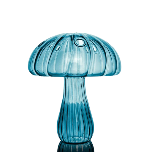 Jarrón de cristal con forma de seta 14,5 x 12,3 cm Decoración original azul Jarrón de mesa Accesorio de diseño para el interior Adorno floral