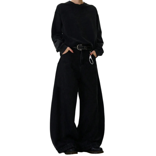 Jean noir pour homme à coupe ample avec poches, viscose et polyester, coupe moderne, confortable pour tous les jours