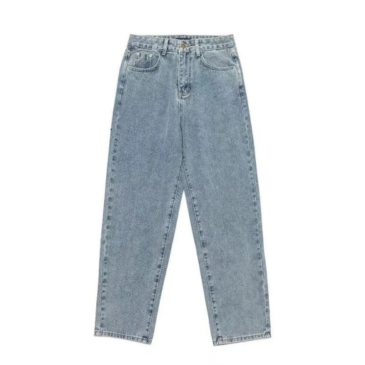 Jeans bărbați albaștri cu buzunare, poliester, bumbac, talie joasă, croială lejeră