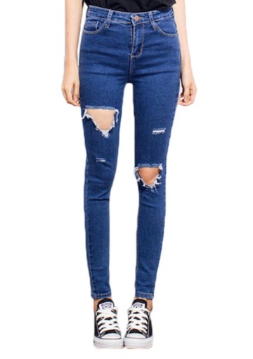 Jeans femininos modernos com rasgos J1388