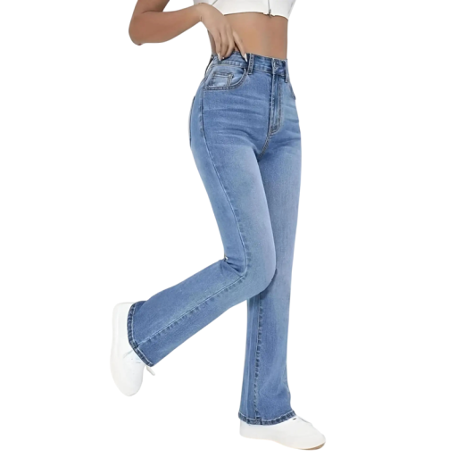 Jeans pour femmes bleus Taille haute Poches Coton Polyester Spandex Élastique Coupe confortable Pantalons décontractés modernes pour un usage quotidien