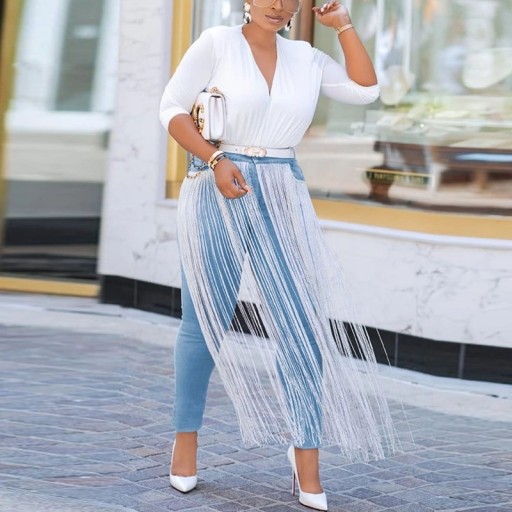 Jeans skinny femininos com franjas