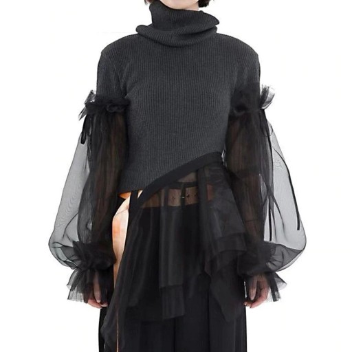 Jersey de cuello alto combinado para mujer G382