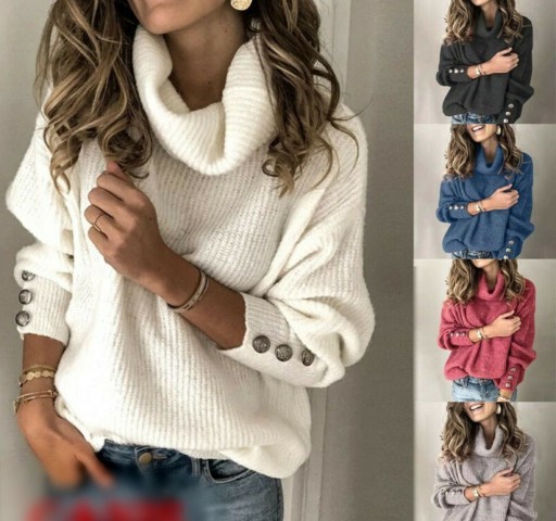 Jersey de cuello alto con botones para mujer G304
