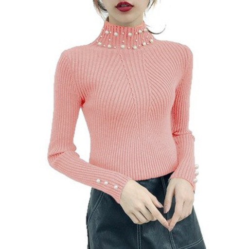 Jersey de cuello alto de mujer con perlas