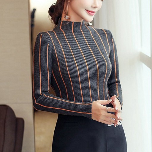 Jersey de cuello alto de mujer con rayas