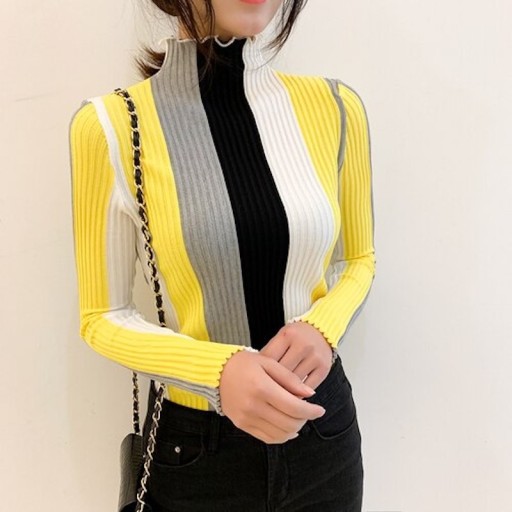 Jersey de cuello alto de rayas para mujer A64