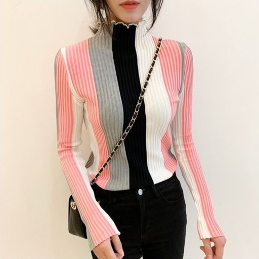 Jersey de cuello alto de rayas para mujer A64