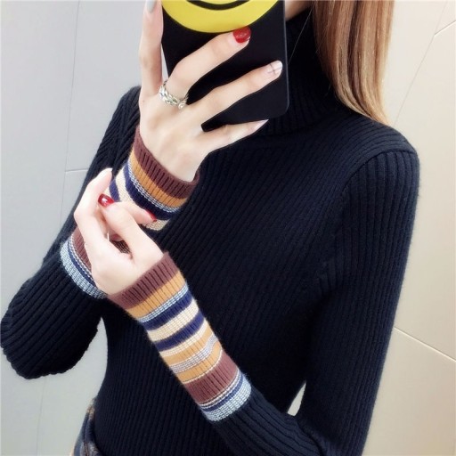 Jersey de cuello alto elástico de mujer con rayas