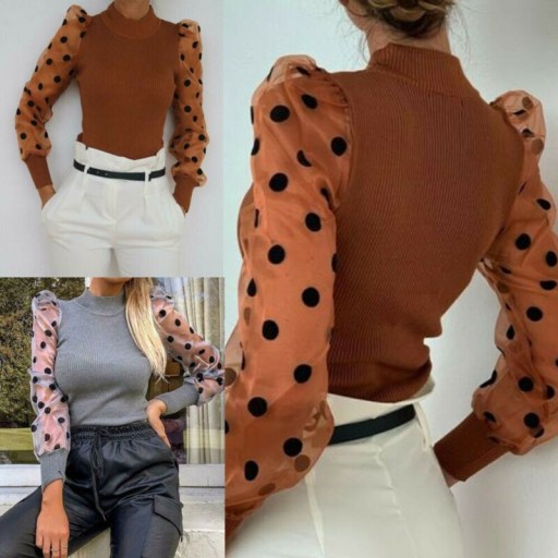 Jersey de cuello alto para mujer con mangas transparentes