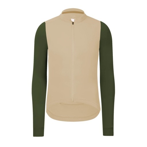 Jersey deportivo de ciclismo de manga larga con cremallera para climas más frescos, con 3 bolsillos traseros y 1 bolsillo lateral, beige-verde unisex