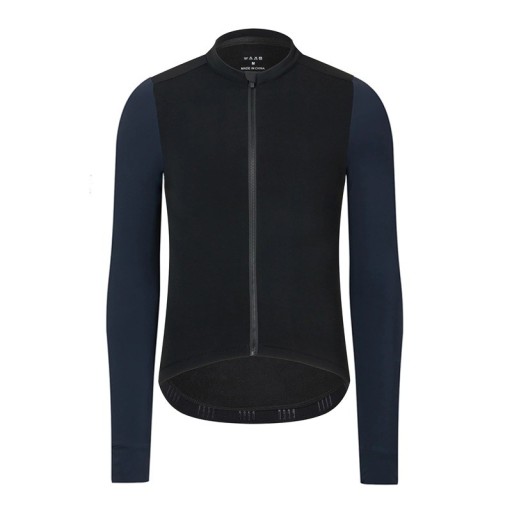 Jersey deportivo de ciclismo de manga larga con cremallera para climas más frescos, con 3 bolsillos traseros y 1 bolsillo lateral, negro-azul unisex
