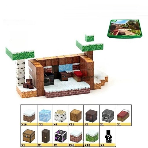 Jeu de construction magnétique 128 pièces avec boîte à briques Maison dans la neige 4 figurines Thème hivernal Jeu de construction pour enfants Jeu créatif