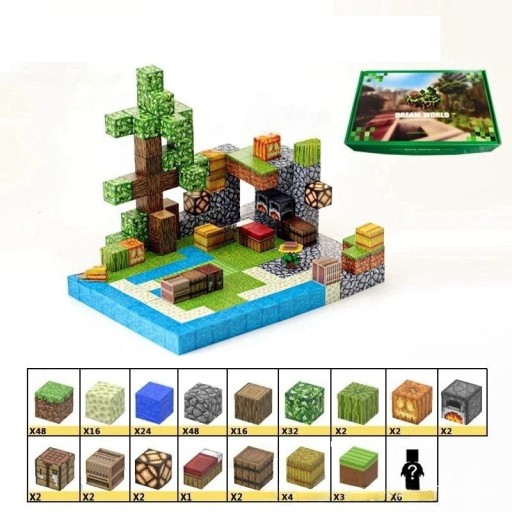 Jeu de construction magnétique 212 pièces avec boîte de rangement Thème rural 6 figurines Jeu de construction créatif pour enfants Pièces magnétiques