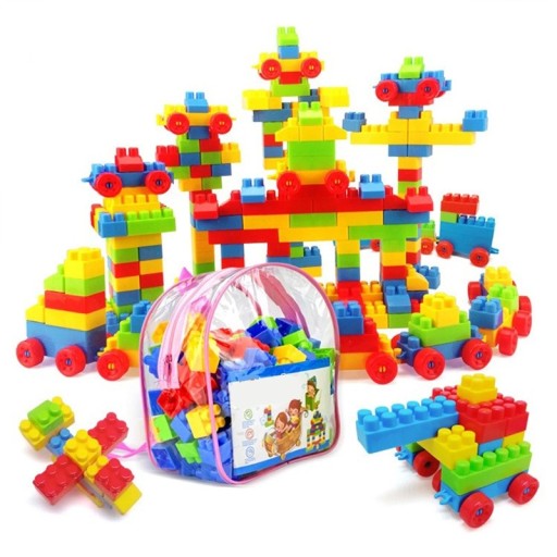 Jeu de construction pour petits enfants 130 pièces Grandes briques colorées avec un sac à dos 20 x 20 cm Jeu de construction créatif Développement de la motricité chez les enfants