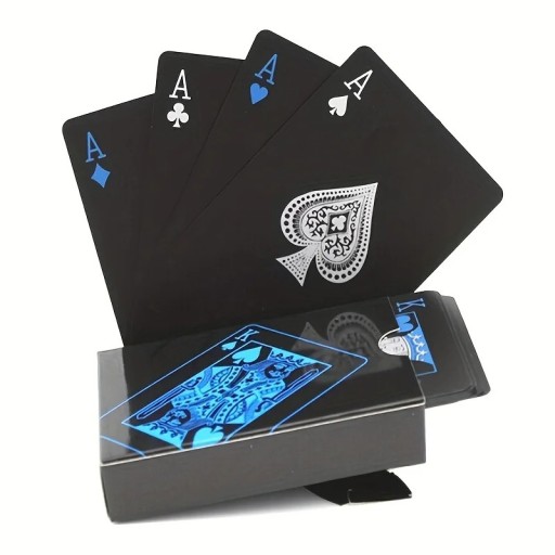 Jeux de cartes en plastique imperméables avec un design noir résistant à l'usure, dimensions de la boîte 8,8 x 6,3 cm
