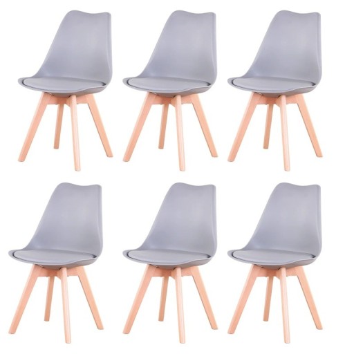 Jídelní židle Sada 6 kusů Skandinávský styl Skořepina s čalouněným sedákem PU Výška sedu 48 cm Dřevěné nohy Do jídelny i kuchyně