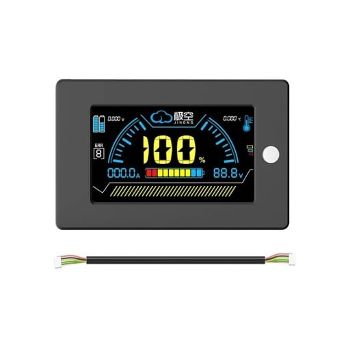 JKBMS 3,2 tuuman LCD-näyttö älykkäälle BMS:lle SOC-jännitteen ja virran seurantaan 100 x 62 x 12 mm 500 mm musta kaapeli aurinkovarastoille