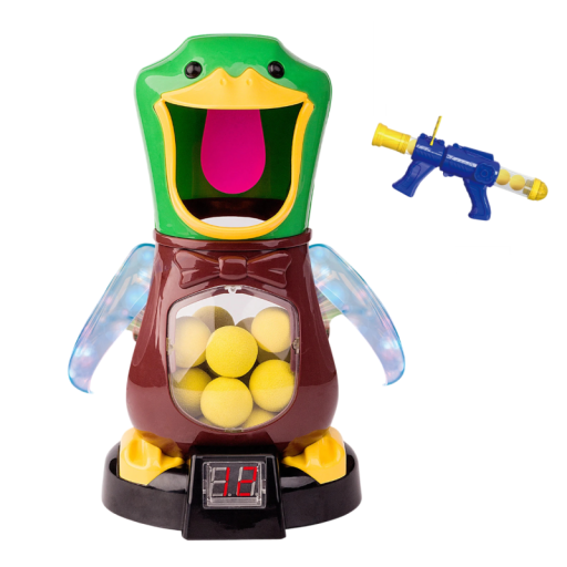 Jogo de tiro pato faminto 23 x 12 x 13 cm Conjunto com pistola de bomba e bolas de espuma Contador de pontos electrónico efeitos de luz e som