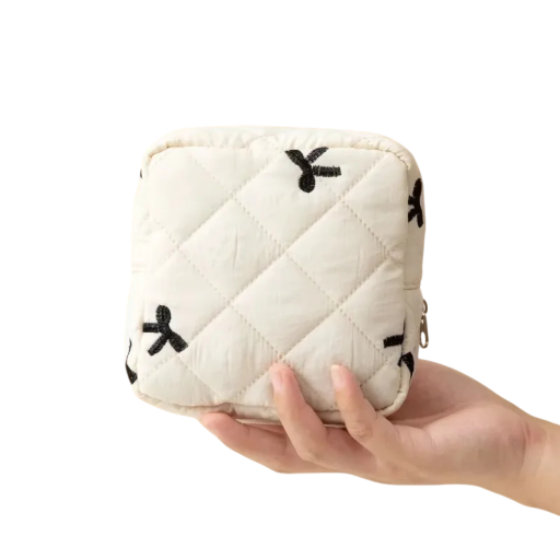 Jolie trousse de transport à grande capacité pour serviettes hygiéniques et tampons 12,5 x 5 x 12,5 cm Organisateur de rangement en polyester avec fermeture éclair