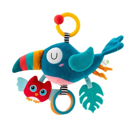 Jouet à suspendre pour bébé 24 x 21 cm Toucan avec anneau Jouet couineur pour berceau ou poussette Développement visuel et tactile