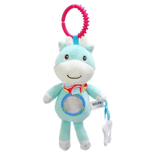 Jouet à suspendre pour bébé Cerf bleu clair avec anneau de dentition et hochet pour berceau ou poussette