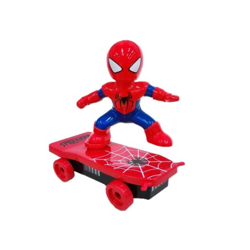 Jouet électrique Spiderman 20 x 9,5 x 21 cm Skateboard rotatif avec musique Effet voiture lumineuse Véhicule de cascade acoustique-optique Cadeau anime