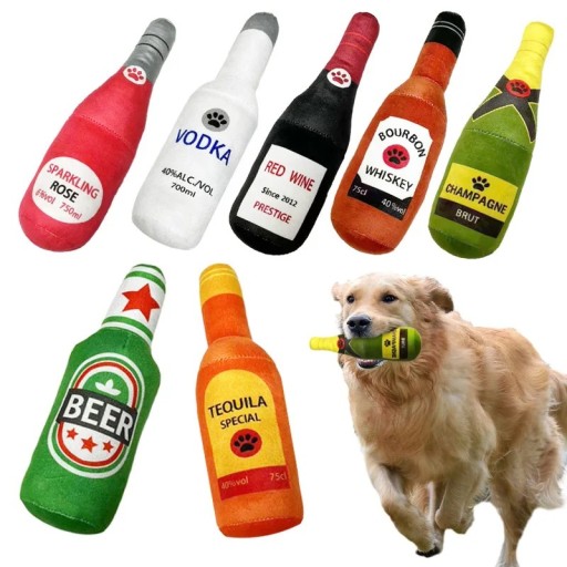 Jouet en peluche qui couine pour chiens 24 cm Jouet en forme de bouteille d'alcool Jouet en peluche doux avec son Jouet interactif pour chiens