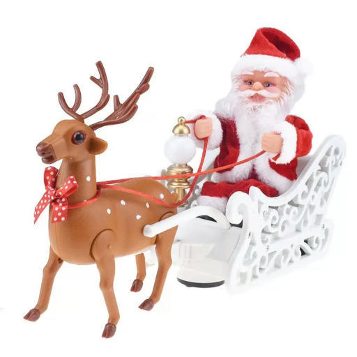Joulukoriste Santa Claus porolla ja reellä 22 x 10 cm Koriste pöydälle tai joulukuusen alle Valoisa LED-hahmo yksityiskohtineen