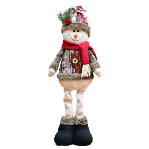 Joulukoristeinen lumiukko 55 cm Seisova tai istuva koriste huivilla ja myssyllä PP ja fleece Talvinen joulukoristus kotiin