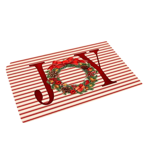 Joulumatto 40 x 60 cm Liukumaton sisäänkäynnin matto punavalkoisilla raidoilla Teksti Joy Koristeetoven eteen