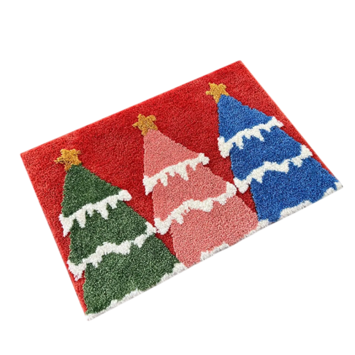 Joulumatto 40 x 60 cm Punainen värikkäillä joulupuiden kuvilla Liukumaton alusta Ovenkoriste Joulun sisäänkäyntimatto
