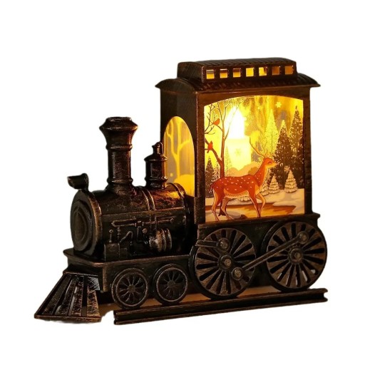 Joulun LED-lyhty junan muotoisena, jossa on peura 13,4×5×11 cm Vintage koriste paristokäyttöinen Valoisa koriste juhlatunnelmaan